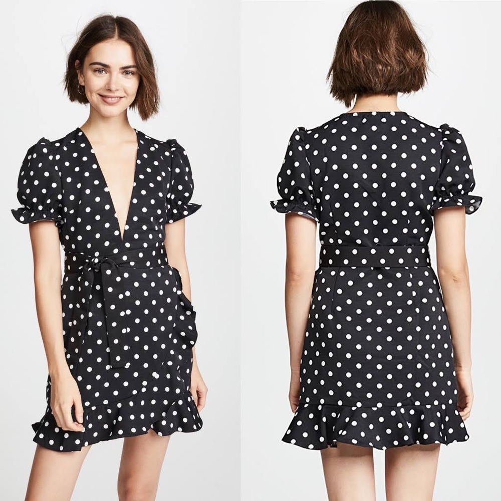 Lioness tell me lies Polk dot black mini dress